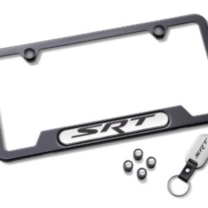 Mopar Black SRT License Plate Frame Kit Gift Set for 2005-2010 Grand Cherokee WK and 2012-2022 Grand Cherokee WK2